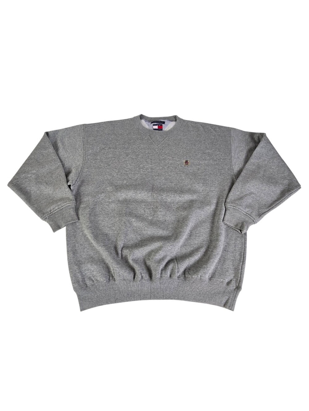 Vintage Tommy Hilfiger Crest Gray Sweatshirt XL Hip Hop Streetwear Preppy 90s Ex